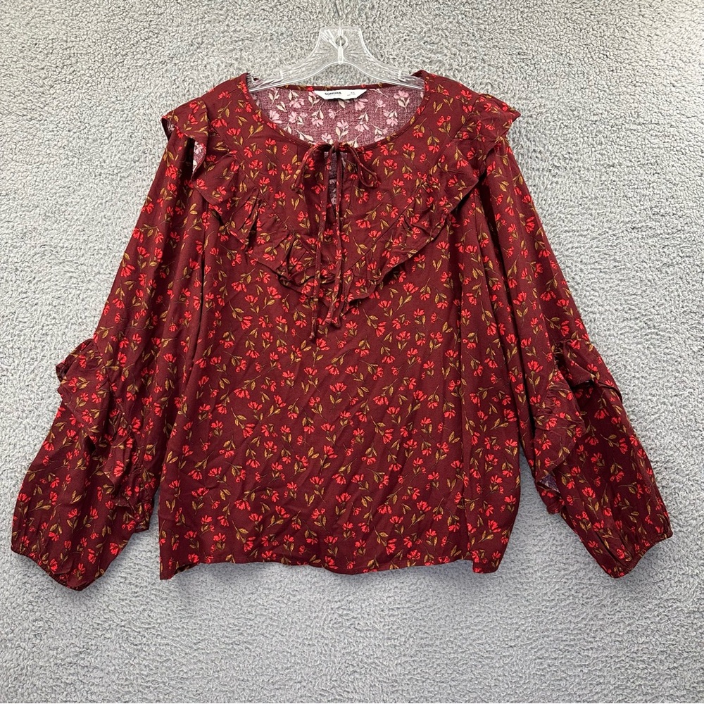 Sonoma Floral Tie Front Peasant Top Ruffle Boho Cottagecore Dark Women's XXL 2XL